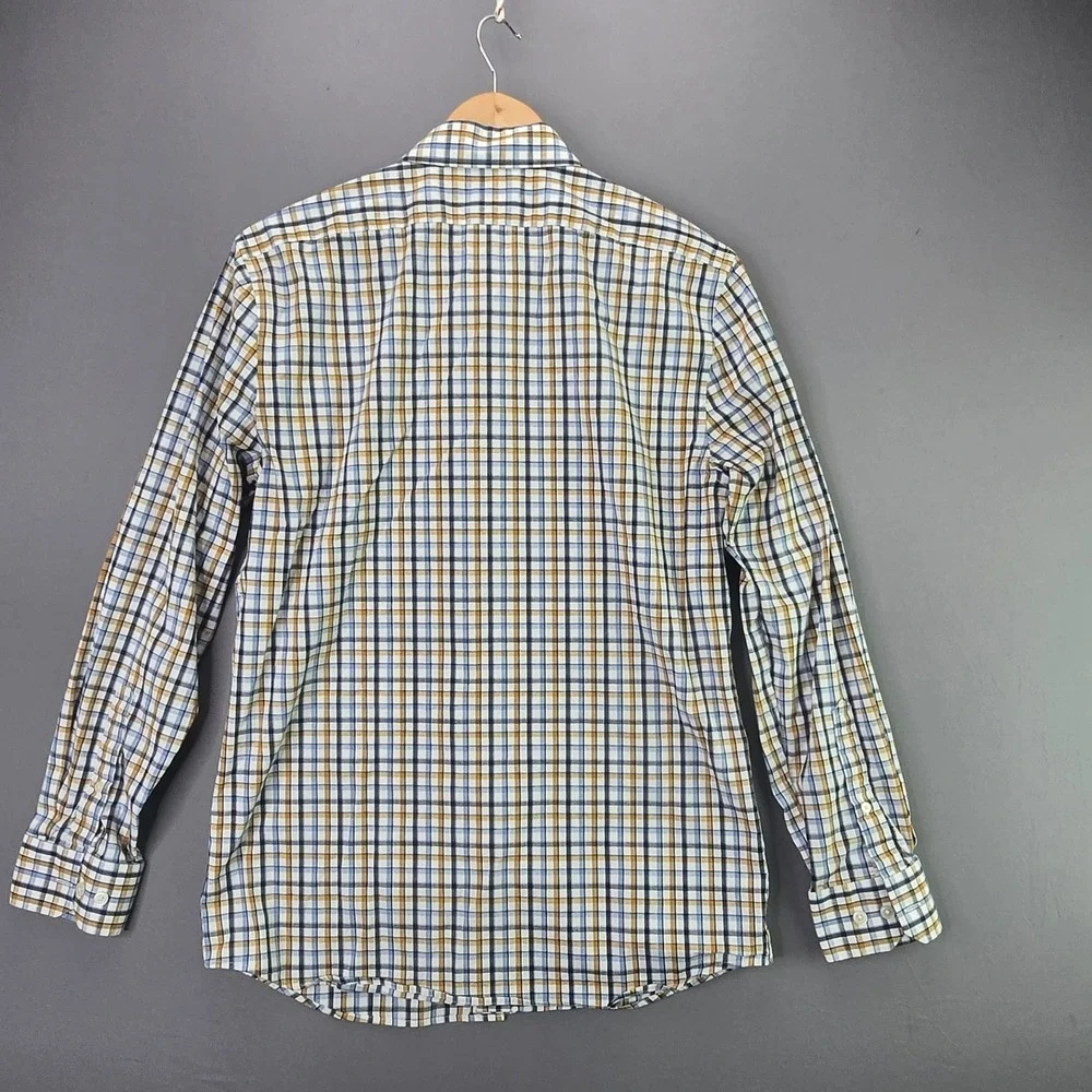 Banana Republic Shirt Mens M Blue Plaid Wrinkle Resistant Slim Fit Button Up LS